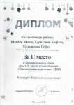 Диплом (2 место) детской коллективной работы в муниципальном этапе краевой экологической акции «Зимняя планета детства» Конкурс «Знакомая незнакомка». (достижения и награды)